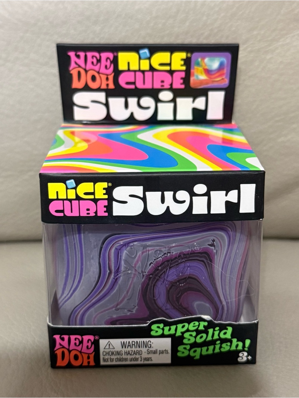 NeeDoh Nice Cube SWIRL Super Solid Squish Squeezable Squishy Purple White Grey